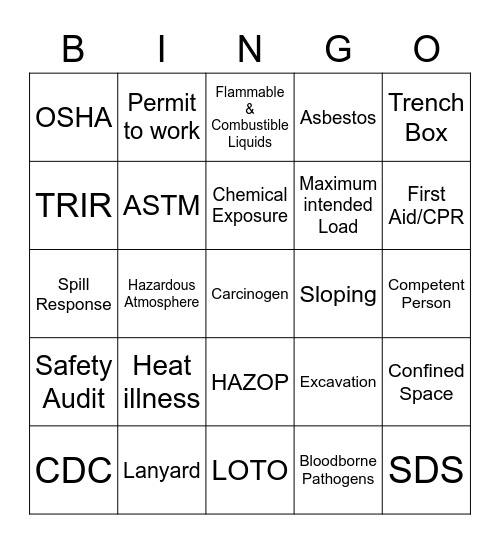 Safety Bingo Card