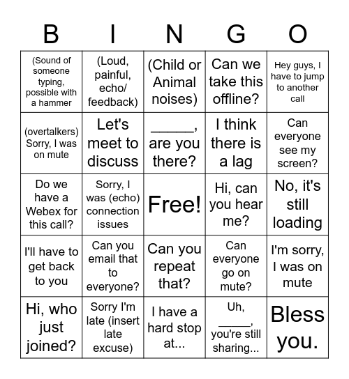 Conference Call Bingo Card