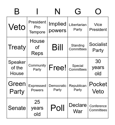 Legislative Branch & other Bingo Card