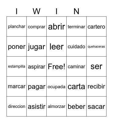 Spanish Ch. 10 Bingo Card