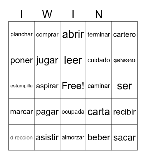 Spanish Ch. 10 Bingo Card