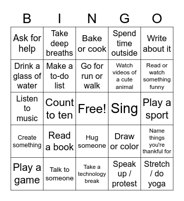 Coping Skills Bingo Card