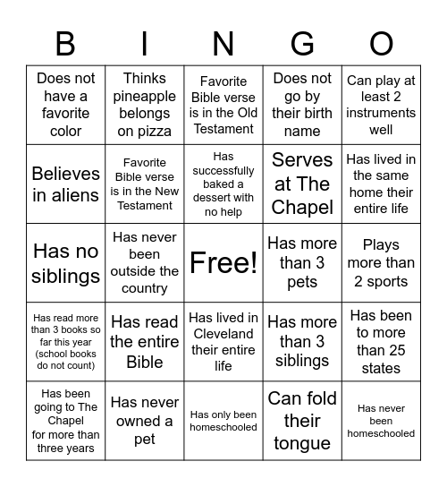 People Bingo Card