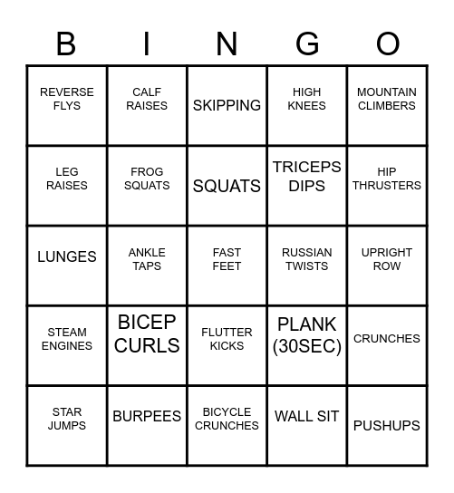 FITNESS BINGO Card