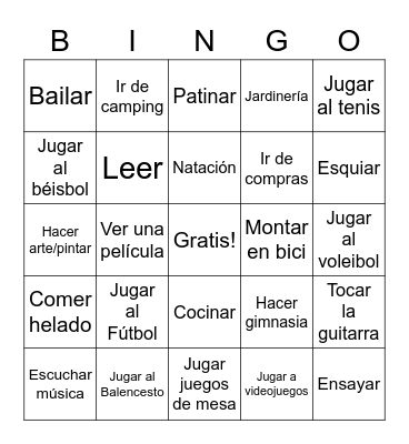 Afficiones Bingo Card