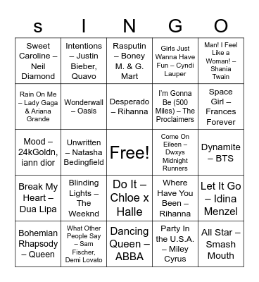 Residence Life SINGO! Bingo Card