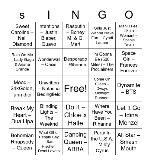 Residence Life SINGO! Bingo Card
