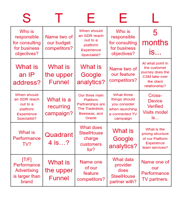 STEELHOUSE BINGO Card