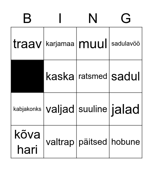 Ratsutamise Bingo (A) Bingo Card