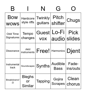 My Music Bingo Card