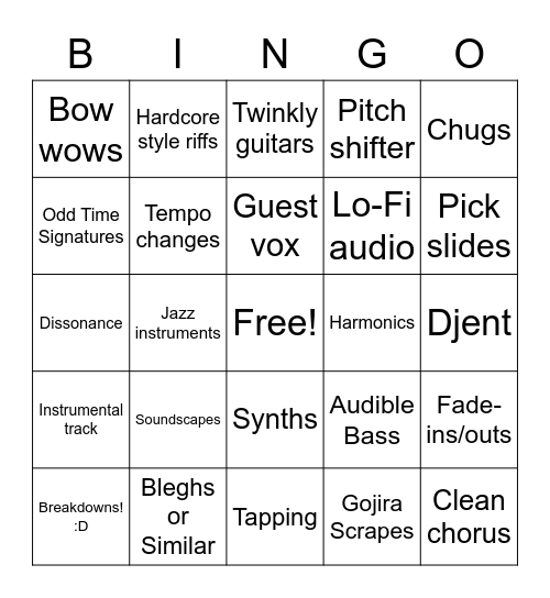 My Music Bingo Card
