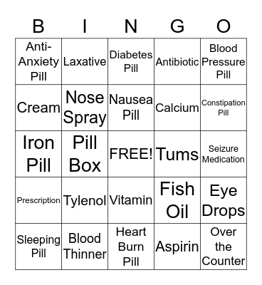 Medication Bingo Card