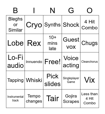 4 Hit Combo Bingo Card