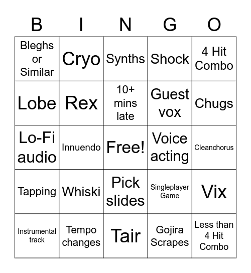 4 Hit Combo Bingo Card