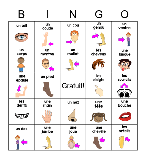 Les Parties du Corps Bingo Card