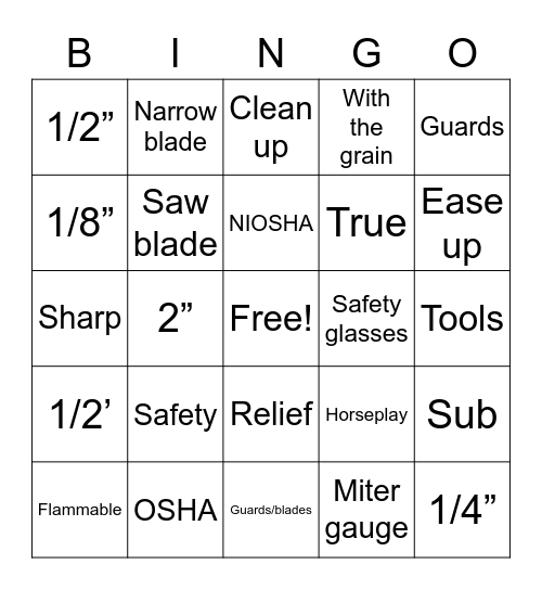 OSHA bingo Card