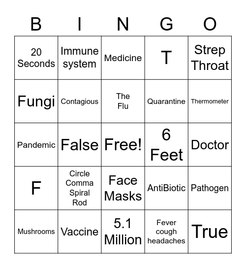 Germ Bingo Card