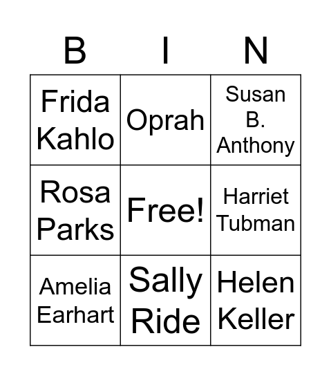 Important Women in History Bingo Card
