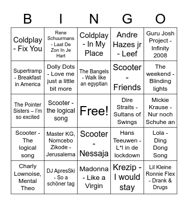 Lockdown hitjes Bingo Card