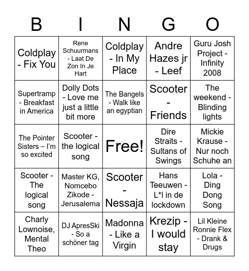 Lockdown hitjes Bingo Card