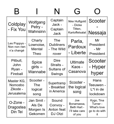 De favoriete lockdown hitjes van Fam. de Boer Bingo Card