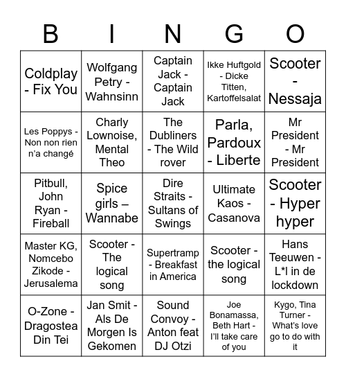 De favoriete lockdown hitjes van Fam. de Boer Bingo Card