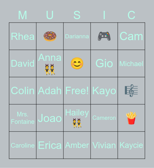 Ms. Xenidis' Music Class Bingo Card