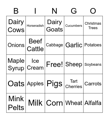 WI Ag Products Bingo Card