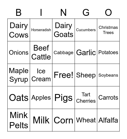 WI Ag Products Bingo Card