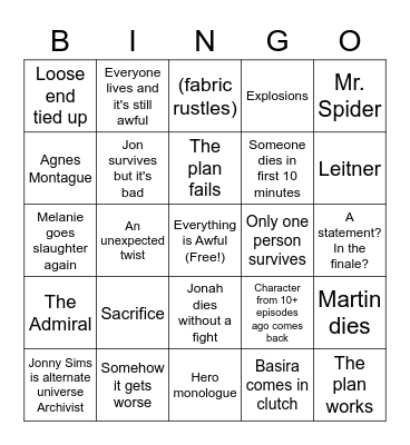 THE END Bingo Card