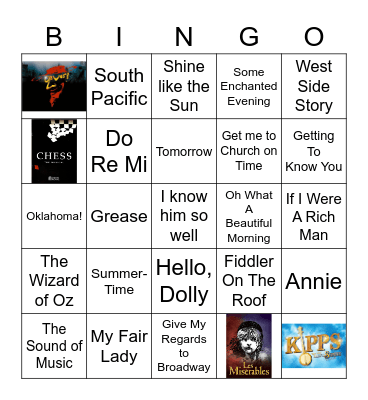 Musical Bingo! Songs of Musicals/Broadway Bingo Card