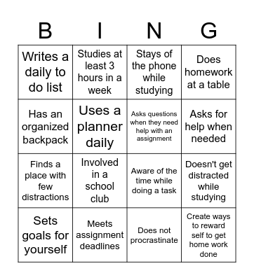 Time Management BINGO Card