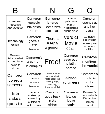 Civ Pro Bingo Card