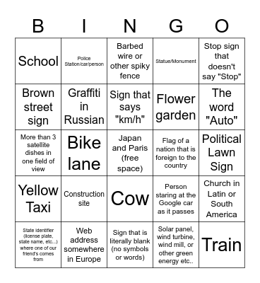 GeoGuessr Bingo Card
