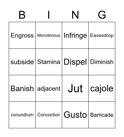 PRIDE Word of the Day BINGO Card