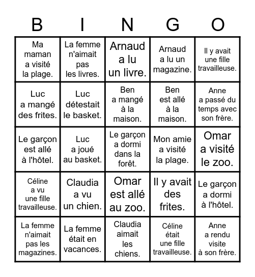 Verb Review Bingo Card