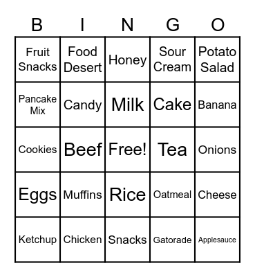 Grocery Bingo Card