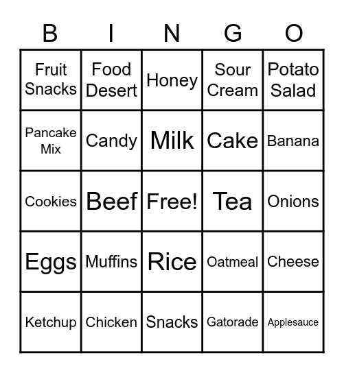 Grocery Bingo Card