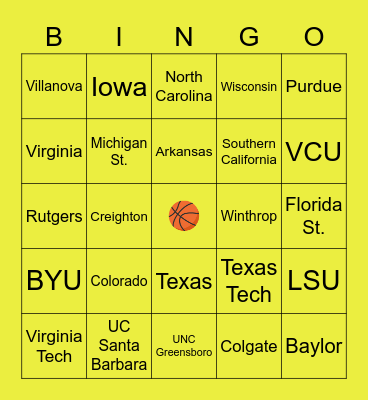 March Madness Teams BINGO Card