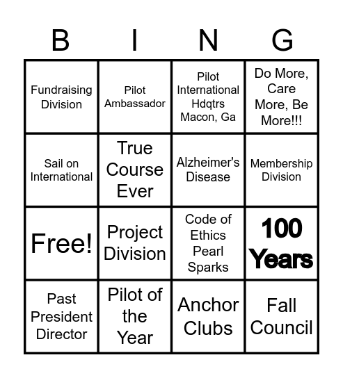 Pilot Bingo Card