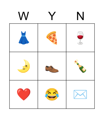 Pizza en Wyn aand Bingo Card