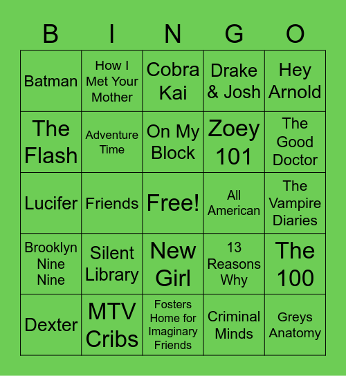 TV Shows Bingo Card