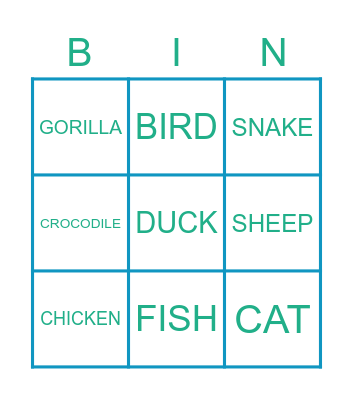 ANIMALS bingo bingo Card