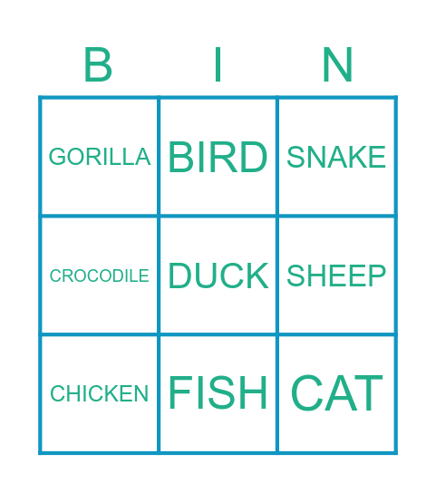 ANIMALS bingo bingo Card