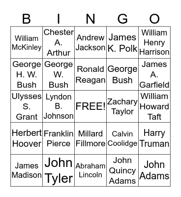 President's Day Bingo Card