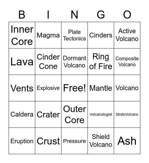 Volcanoes Bingo Card