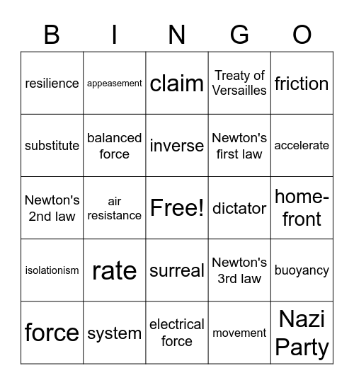 Mixed review Bingo Card