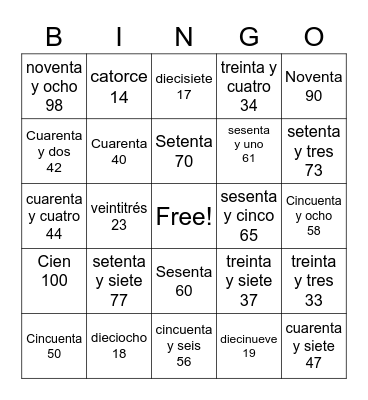 Números y Letras Bingo Card