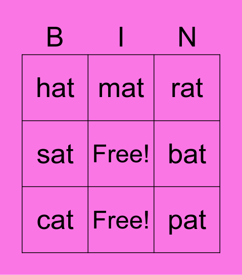 Fluency Bingo Card