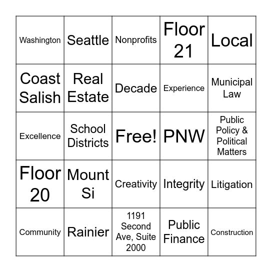 Pacifica 10 Year Anniversary Bingo Card